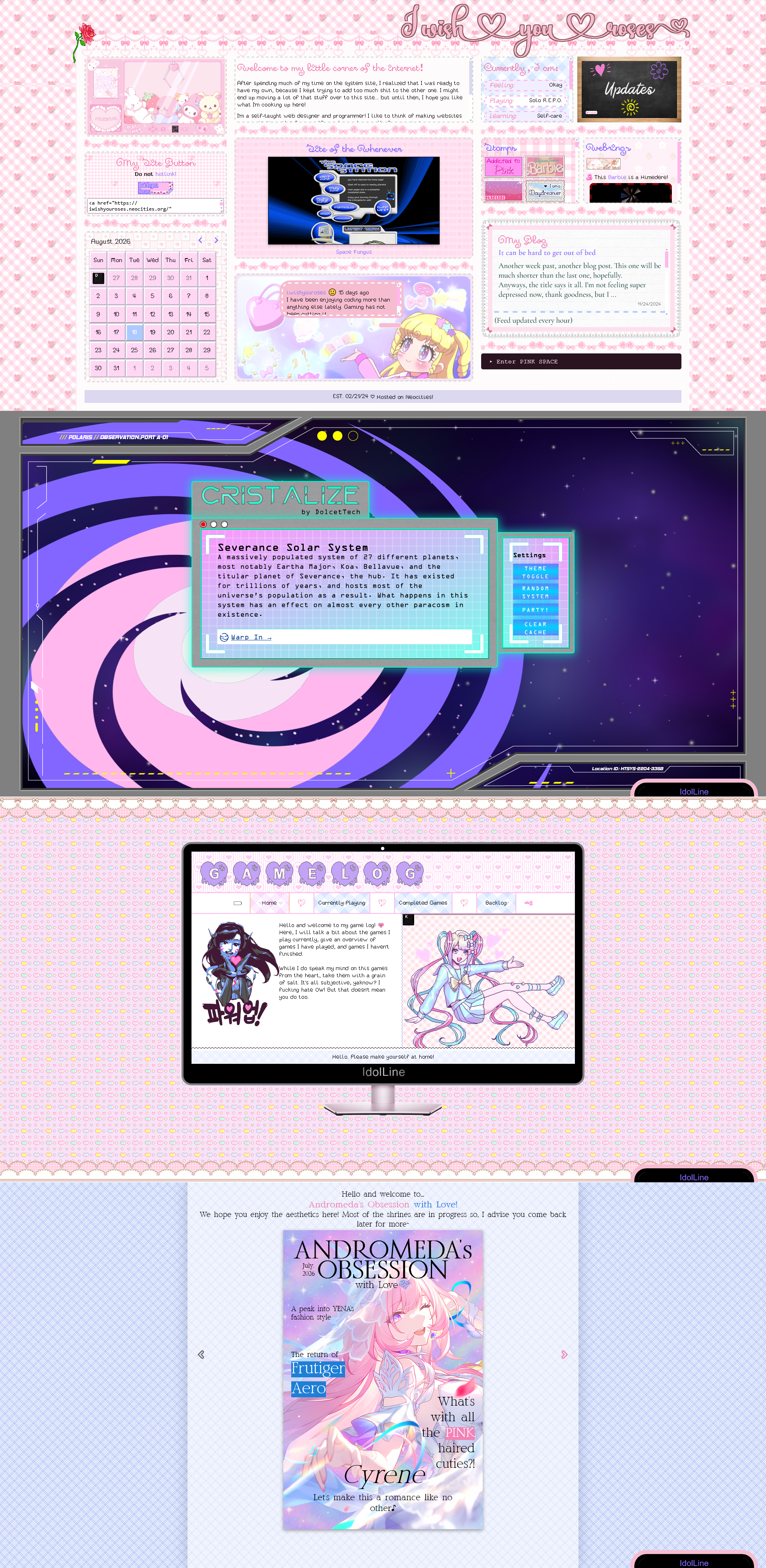 Screenshots of many pages of I Wish You Roses, one of Hana's favorite personal projects!